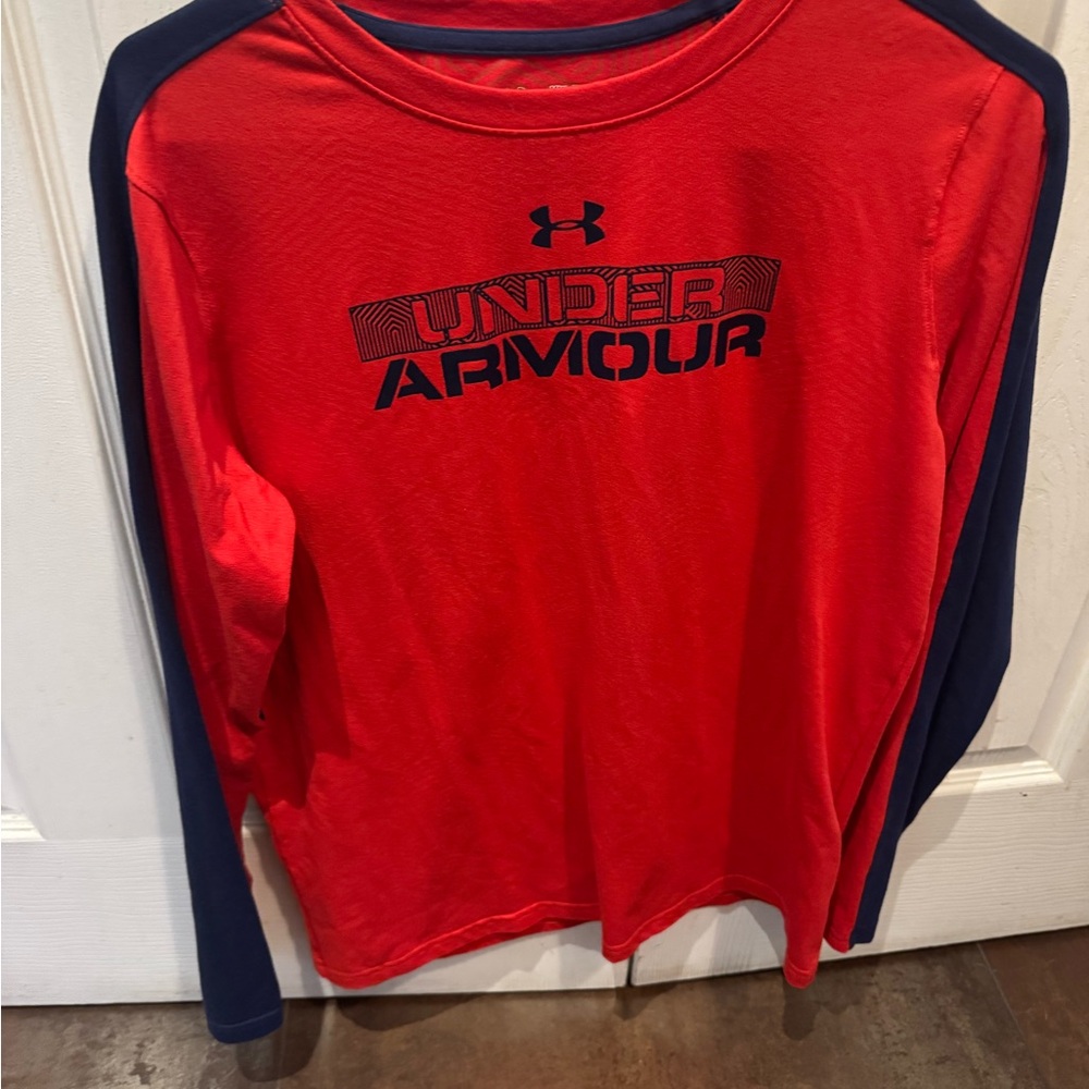 Under Armour Kids Red and Navy Long Sleeve performance ColdGear Tee